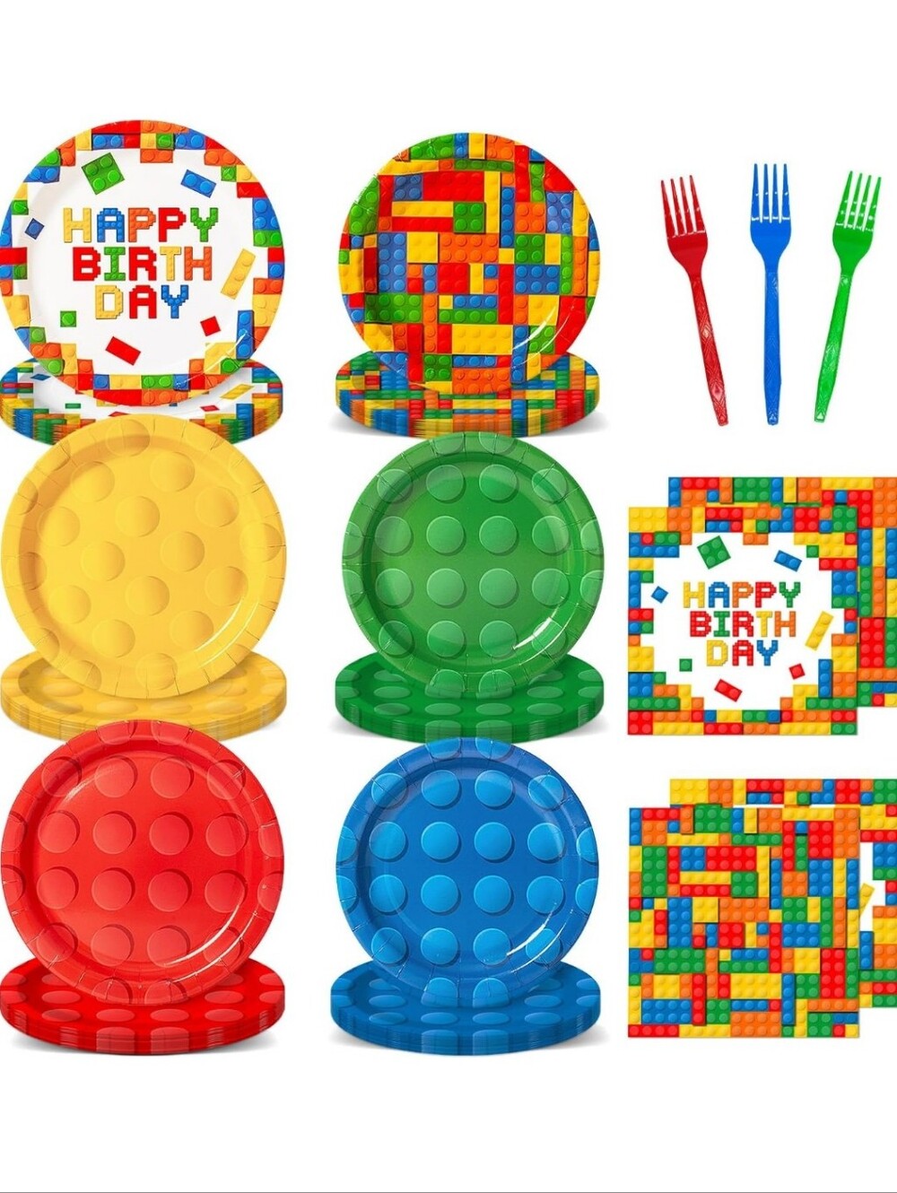 96 Pcs Building Blocks Birthday Party Tableware Set (Serves 24)